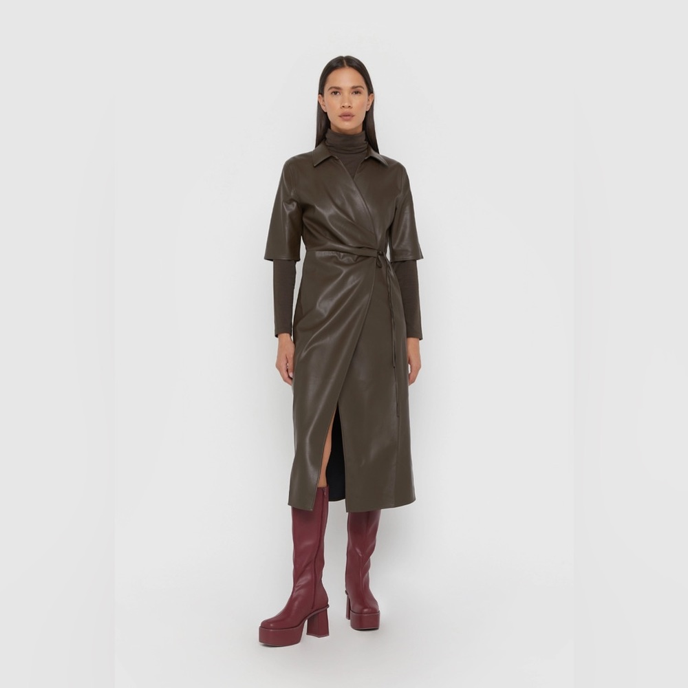 Oak + Fort Vegan Leather Wrap Dress